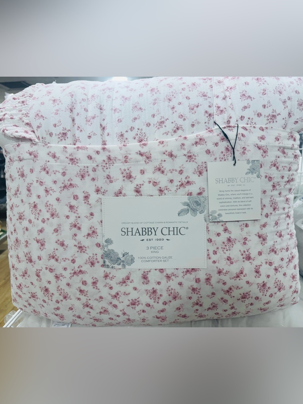 SHABBY CHIC 3pc cotton gauze ruffle ditsy floral comforter set